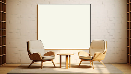 Fototapeta premium Furniture in the living room in the minimalist modern style with mock-up empty picture.