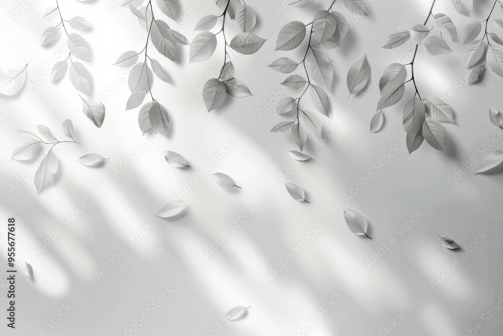 Poster sunlight gently filters through leaves, casting soft shadows on a light surface, creating a peaceful