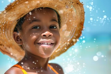 Portrait of Afro American child having fun on the beach during vacation time