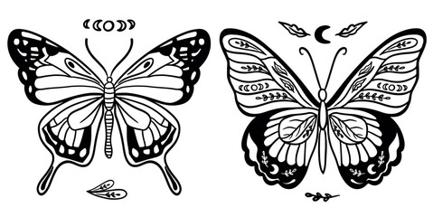 Magical Butterflies with Moon Phases &ndash; Vector Art for Tattoos, Logos, and Design