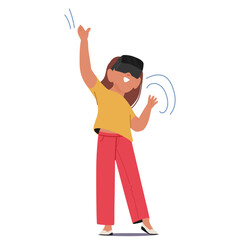 Child Wearing Vr Goggles And Enthusiastically Engaging With A Virtual Reality Game. Girl With A Cheerful Expression