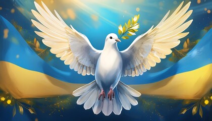 Obraz premium A vibrant banner featuring a dove intertwined with Ukrainian elements symbolizing peace and hope in the face of conflict. Generative AI