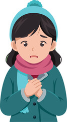 Young woman feeling cold holding a medical face mask