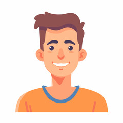 Obraz premium A smiling young man with a blue shirt and orange shirt. He is smiling and looking at the camera