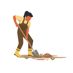 Farm working vector illustration. Farmer, agriculture worker, gardener growing and watering vegetables. Vector illustration isolated on white background.