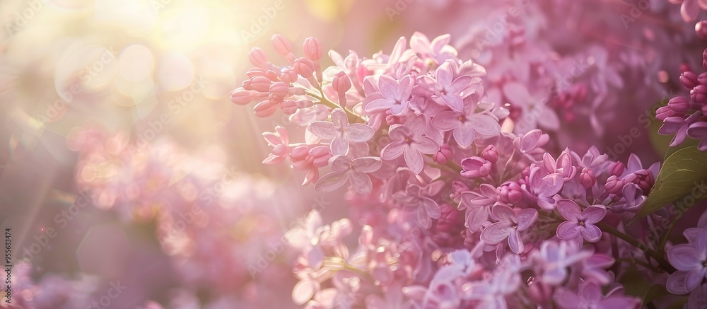 Wall mural Bunches Of Pink Fragrant Lilacs In Spring Season