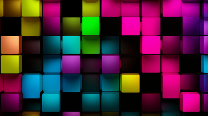 3D Neon Squares Creating a Vibrant and Dynamic Abstract Grid Pattern