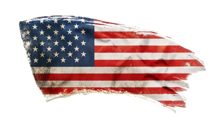 Fototapeta premium Distressed US flag design with a grunge style blending worn textures and faded edges for a vintage American feel. Generative AI banner