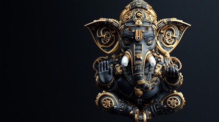 Fototapeta premium Ganesha with mechanical tusks and trunk, exposed gears, futuristic and steampunk fusion