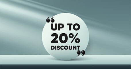 Up to 20 percent discount. Circle frame, product stage background. Sale offer price sign. Special offer symbol. Save 20 percentages. Discount tag round frame message. Vector