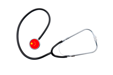 Stethoscope with a head shaped like the flag of China on a transparent background. Chinese healthcare system concept