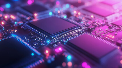 Obraz premium background illustration with high end chip technology in blue and pink color