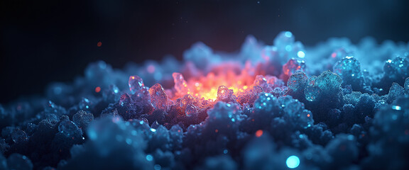 Fototapeta premium Crystalline asteroid surface with glowing minerals illuminating the dark void of space creating a mysterious and captivating cosmic visual.