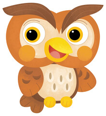 Cartoon funny forest animal bird owl flying isolated illustration for kids