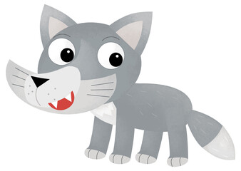 Cartoon funny forest animal wolf wild dog isolated illustration for kids