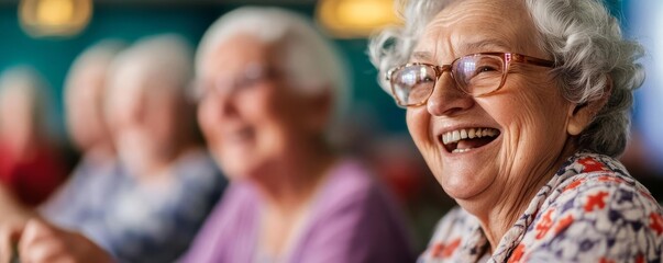 Group of seniors attending a bingo night, lively and fun atmosphere, focused on community interaction