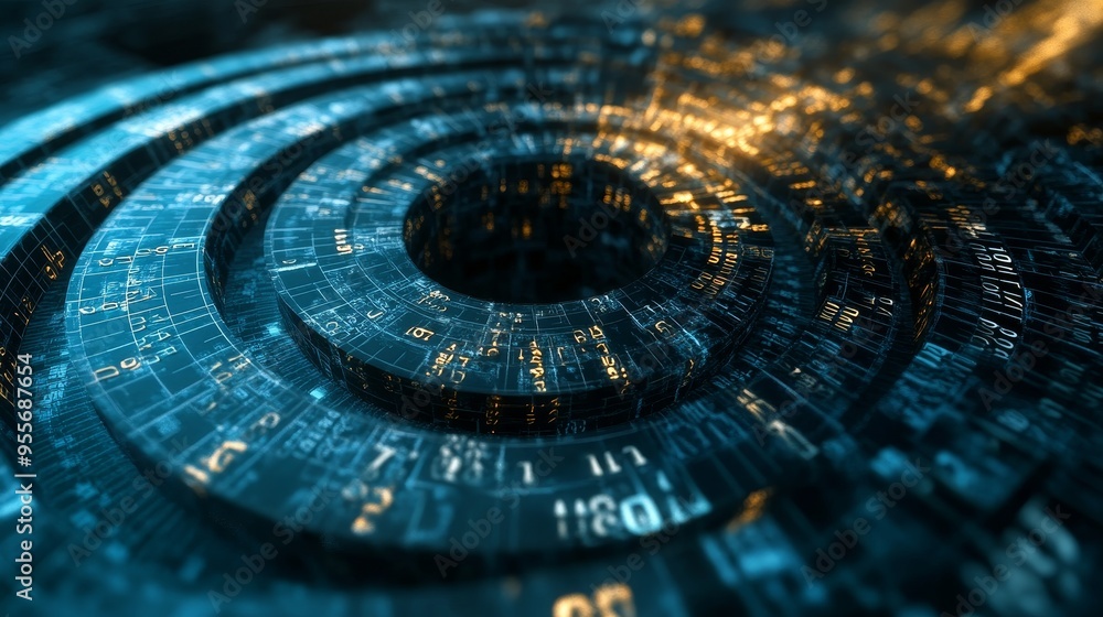 Aufkleber an abstract rendering of pi, with digits spiraling into infinity