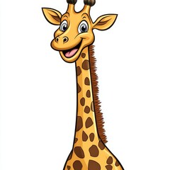 Obraz premium Cartoon-style clipart of a smiling giraffe with a long neck