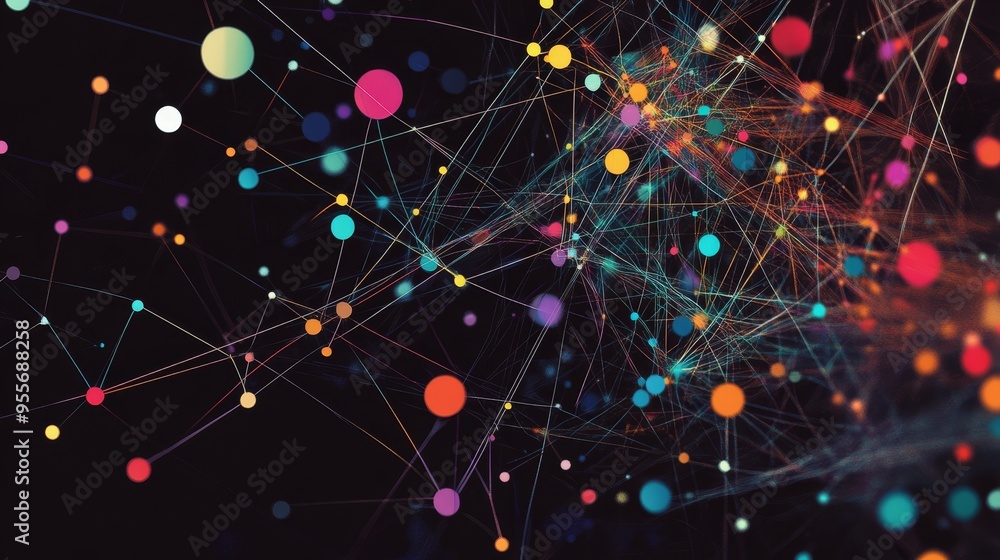 Poster mathematical graph with multiple intersecting lines and colorful data points