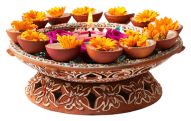 PNG Traditional decorative clay diya arrangement