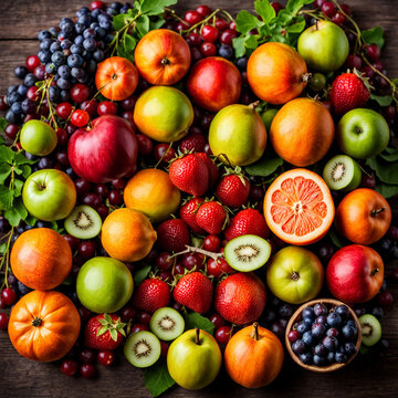 Sets of multiple types of fruits items.