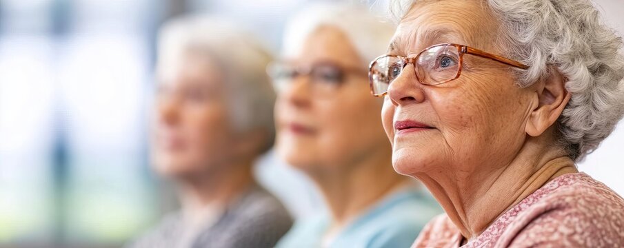 Seniors attending a memory care workshop, learning techniques, supportive and informative