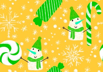 Winter seamless snowman pattern for fabrics and textiles and packaging