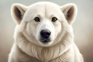 portrait of a white polar bear looking to the camera on neutral background created with generative ai technology