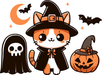 Fototapeta premium cute cartoon vectod halloween cat