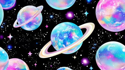 Colorful cosmic pattern with planets and stars in space