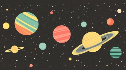 Colorful planets and stars in outer space