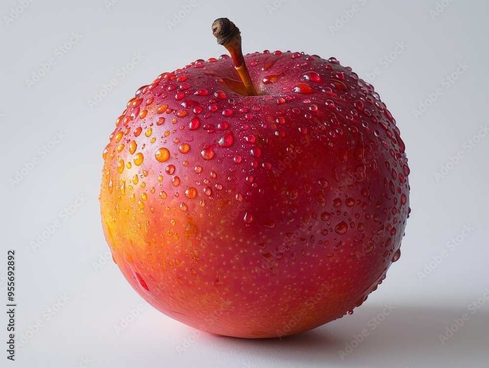 Sticker red apple with water drops