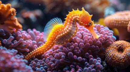 seahorse near corals