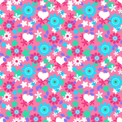 Cherry Floral and Hearts Seamless Repeat Pattern