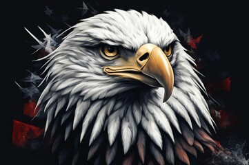 Majestic bald eagle with American flag background symbolizing freedom and pride. Celebrate 4th of July. Majestic eagle displaying strength and freedom against the iconic American flag background