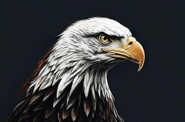 Fototapeta premium A majestic bald eagle on a black background symbolizing freedom and pride. Holiday 4th of July. A majestic eagle showing strength and freedom. Space for text. Independence Day in America