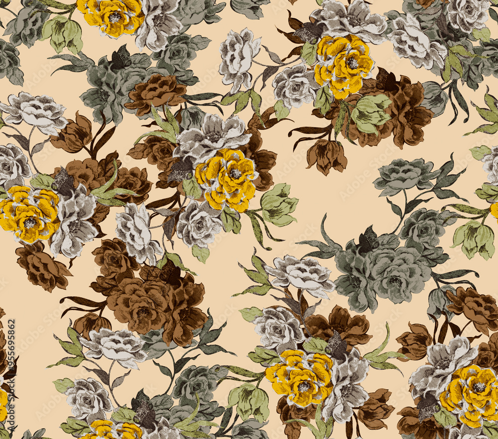 Wall mural flower pattern texture print,repeat design pattern for textile printing factory
