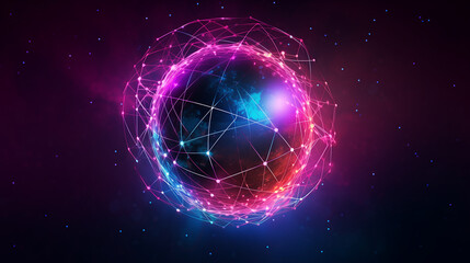 Obraz premium Futuristic Digital Globe with Neon Connections, Cyber Technology Concept