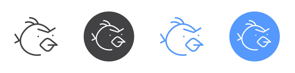 Angry bird icon Flat set in black and white color