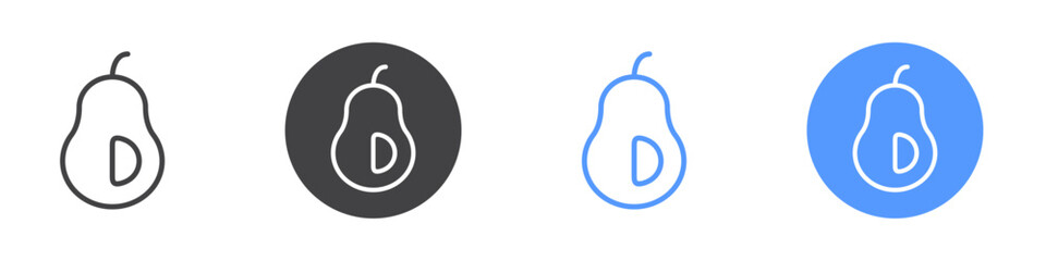 Avocado icon Flat set in black and white color