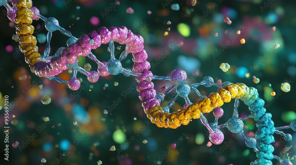 Poster colorful representation of a dna double helix showcasing the intricate structure and design typical 