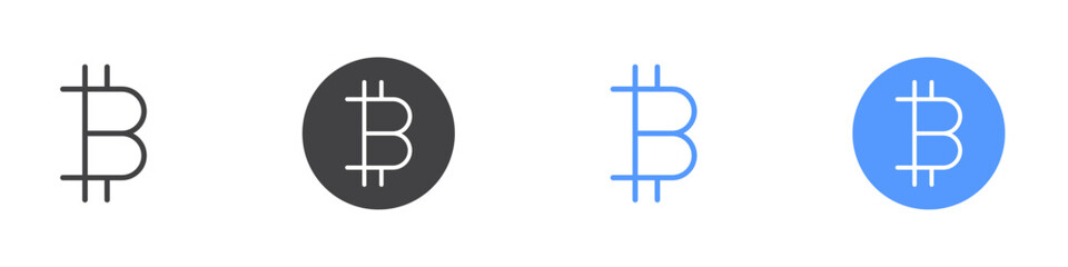 Bitcoin icon Flat set in black and white color