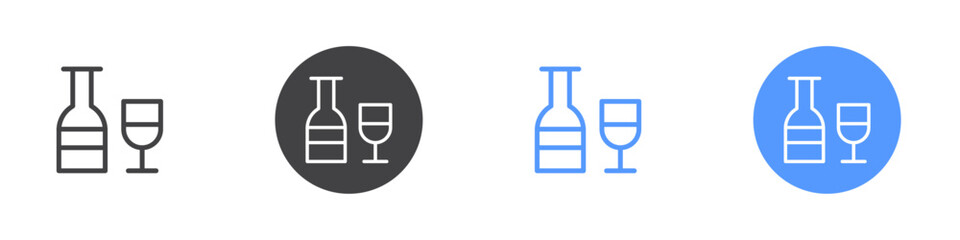 Bottle glass icon Flat set in black and white color