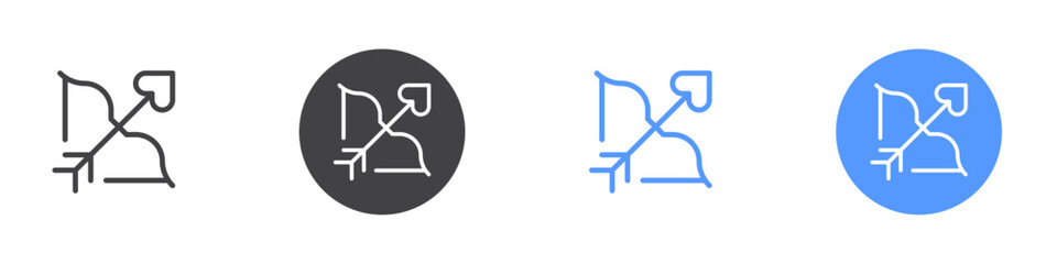 Bow arrow icon Flat set in black and white color