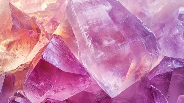Detailed view of kunzite showcasing its soft pink and purple crystals in a macro shot.