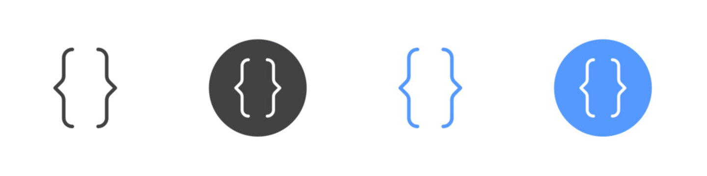 Curly bracket icon Flat set in black and white color