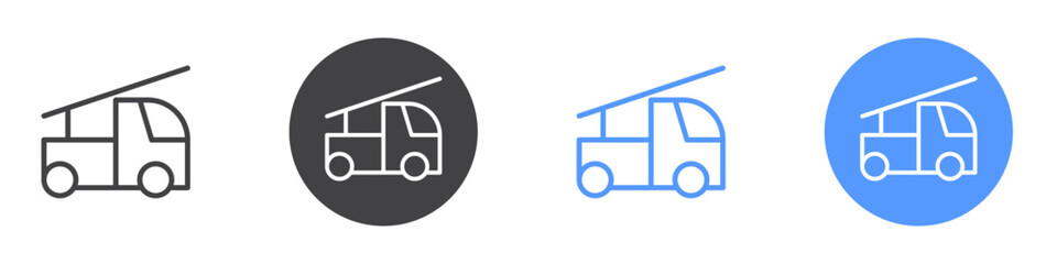 Fire truck icon Flat set in black and white color