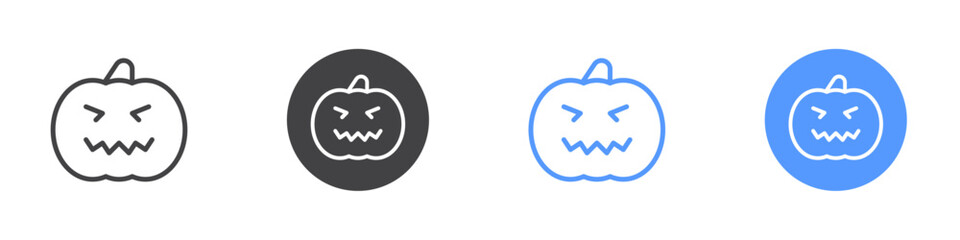 Halloween pumpkin icon Flat set in black and white color