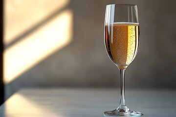A single champagne glass with bubbles, symbolizing New Year's celebration and toast.