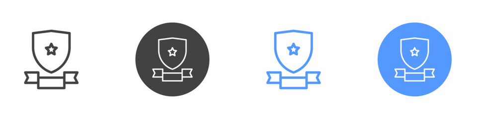 Shield star banner Flat set in black and white color